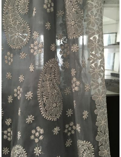 Chhangamal Hand Embroidered Grey Colour Georgette Chikankari Saree