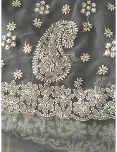 Chhangamal Hand Embroidered Grey Colour Georgette Chikankari Saree