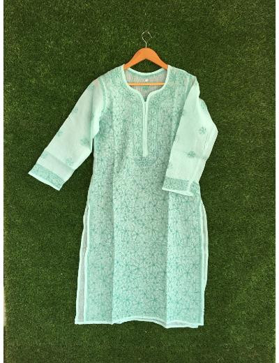 Chhangamal Hand Embroidered Grey Colour Kota Chikankari kurti