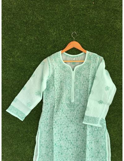 Chhangamal Hand Embroidered Grey Colour Kota Chikankari kurti