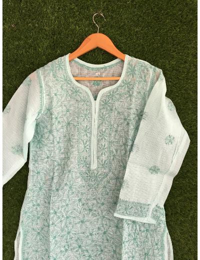 Chhangamal Hand Embroidered Grey Colour Kota Chikankari kurti
