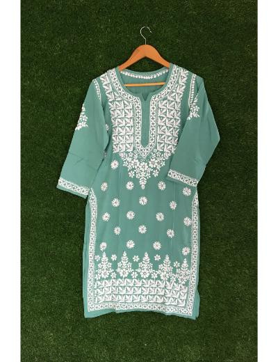 Chhangamal Hand Embroidered Grey Colour Modal Chikankari Kurti
