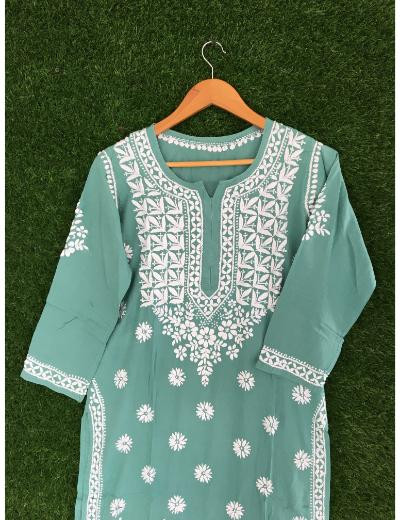 Chhangamal Hand Embroidered Grey Colour Modal Chikankari Kurti