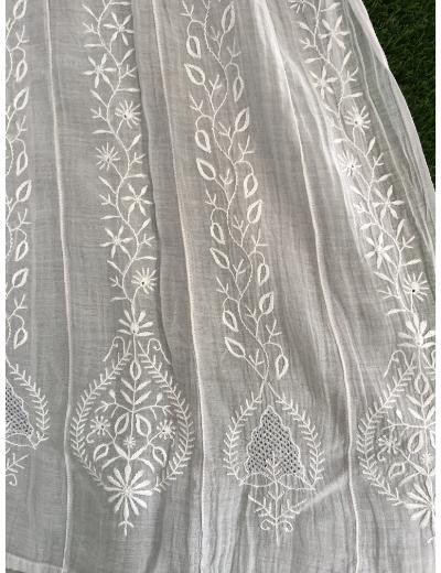 Chhangamal Hand Embroidered Grey Colour Mul Chanderi Chikankari Kurta Dupatta Piece