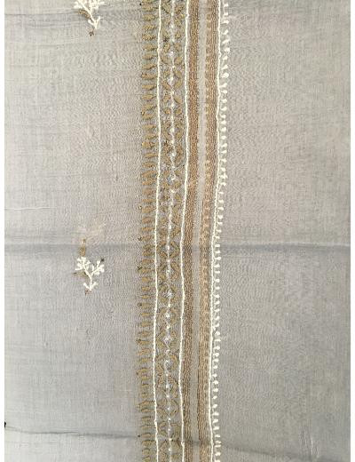 Chhangamal Hand Embroidered Grey Colour Mul-chanderi Chikankari Kurta Dupatta Piece