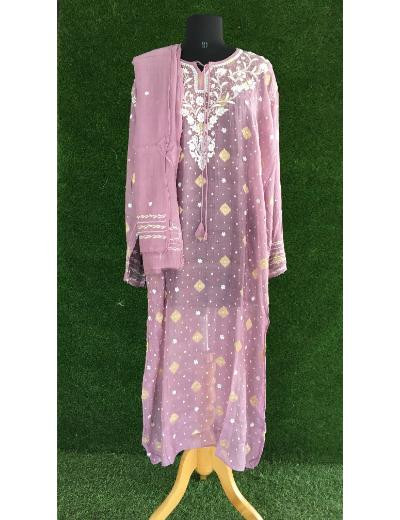 Chhangamal Hand Embroidered Grey Colour Mul Chanderi Kurta Dupatta Piece