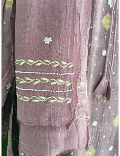 Chhangamal Hand Embroidered Grey Colour Mul Chanderi Kurta Dupatta Piece