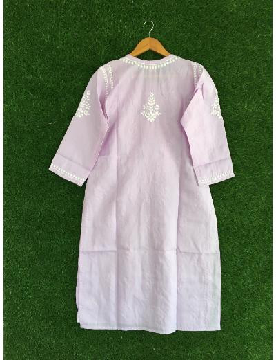 Chhangamal Hand Embroidered Lavender Colour Cotton Chikankari Kurti