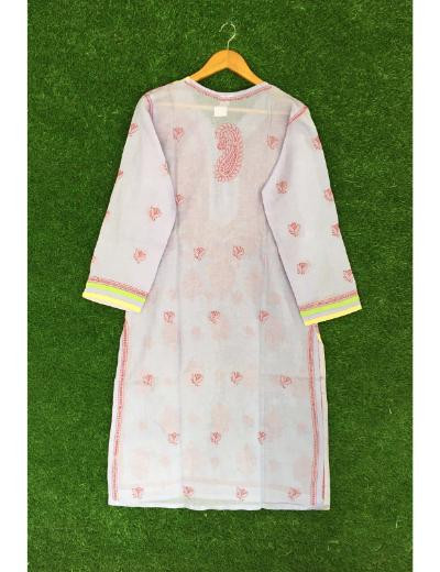 Chhangamal Hand Embroidered Lavender Colour Cotton Chikankari Kurti