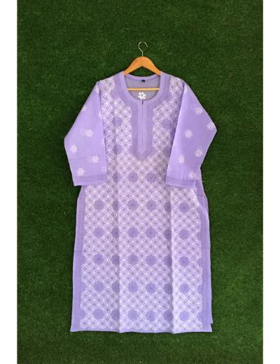 Chhangamal Hand Embroidered Lavender Colour Cotton Chikankari Kurti Piece