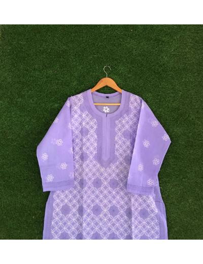 Chhangamal Hand Embroidered Lavender Colour Cotton Chikankari Kurti Piece