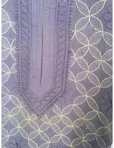 Chhangamal Hand Embroidered Lavender Colour Cotton Chikankari Kurti Piece