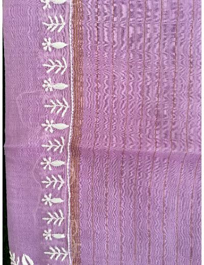 Chhangamal Hand Embroidered Lavender Colour Mul-chanderi Chikankari Kurta Dupatta Piece