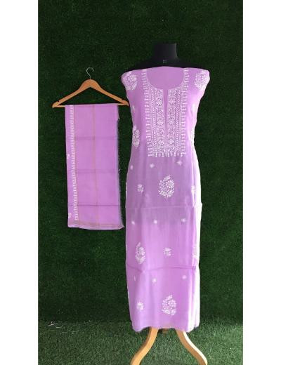 Chhangamal Hand Embroidered Lavender Colour Mul-chanderi Chikankari Kurta Dupatta Piece