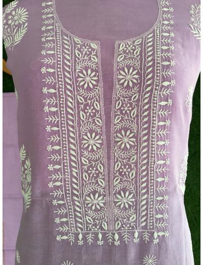 Chhangamal Hand Embroidered Lavender Colour Mul-chanderi Chikankari Kurta Dupatta Piece