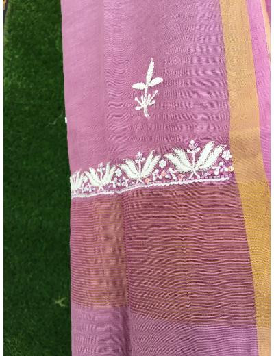 Chhangamal Hand Embroidered Lavender Colour Mul Chanderi Chikankari Suit Piece