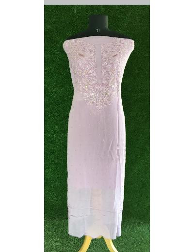 Chhangamal Hand Embroidered Lavender Colour Pure Georgette Chikankari Kurta  Piece