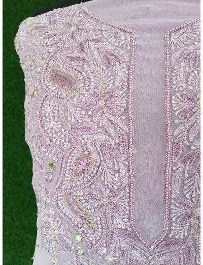 Chhangamal Hand Embroidered Lavender Colour Pure Georgette Chikankari Kurta  Piece