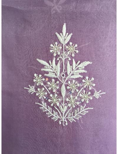 Chhangamal Hand Embroidered Lavender Colour Pure Organza Chikankari Kurta Dupatta Piece