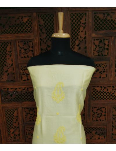 Chhangamal Hand Embroidered Leamon Yellow Colour Chikankari Chanderi Kurta Length