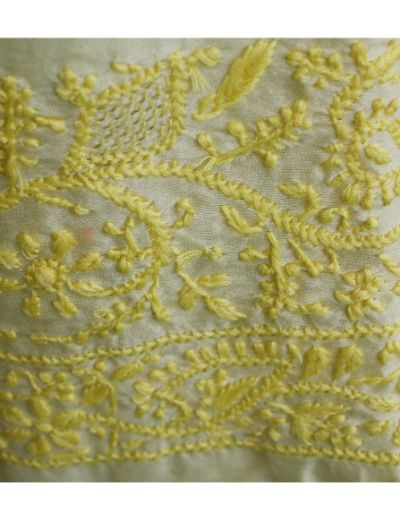 Chhangamal Hand Embroidered Leamon Yellow Colour Chikankari Chanderi Kurta Length