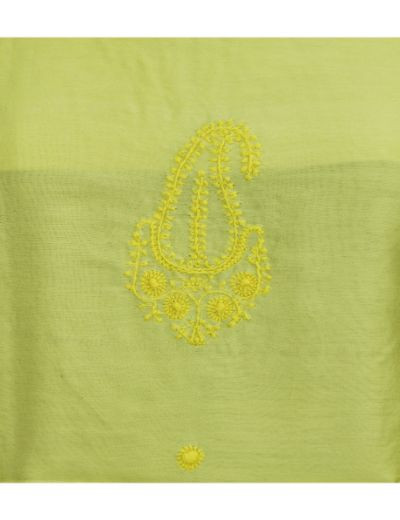 Chhangamal Hand Embroidered Leamon Yellow Colour Chikankari Chanderi Kurta Length