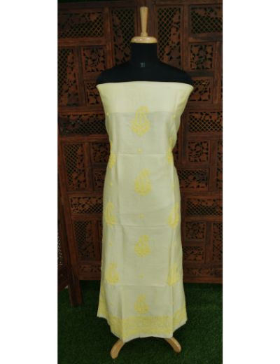 Chhangamal Hand Embroidered Leamon Yellow Colour Chikankari Chanderi Kurta Length