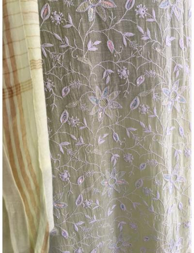Chhangamal Hand Embroidered Lemon  Yellow Colour Mul Chanderi Chikankari Suit Piece