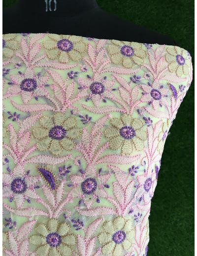 Chhangamal Hand Embroidered Lemon Green Colour Georgette Chikankari Suit Piece