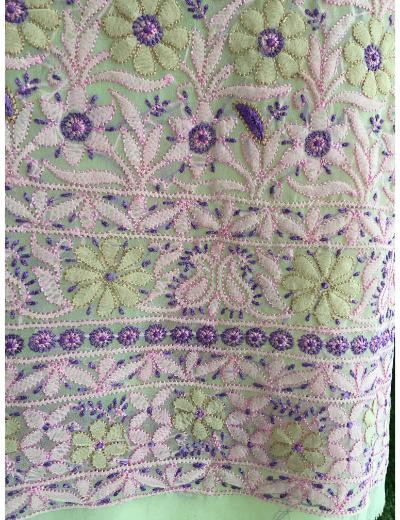 Chhangamal Hand Embroidered Lemon Green Colour Georgette Chikankari Suit Piece