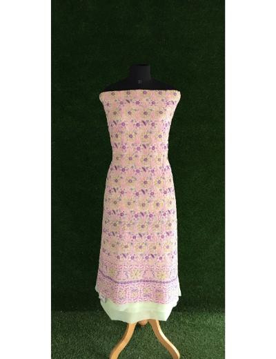 Chhangamal Hand Embroidered Lemon Green Colour Georgette Chikankari Suit Piece