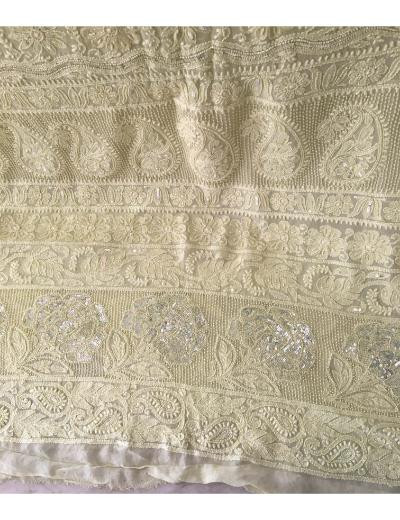 Chhangamal Hand Embroidered Lemon Green Colour Pure Georgette Chikankari Saree