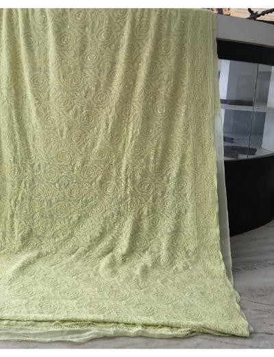 Chhangamal Hand Embroidered Lemon Green Colour Pure Georgette Chikankari Saree