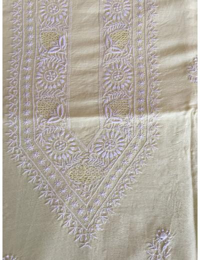 Chhangamal Hand Embroidered Lemon Yellow Colour  Chanderi Silk  Chikankari Unstitched Men’s kurta Piece