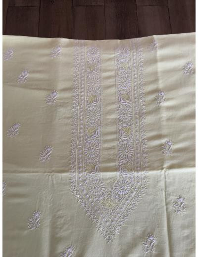 Chhangamal Hand Embroidered Lemon Yellow Colour  Chanderi Silk  Chikankari Unstitched Men’s kurta Piece