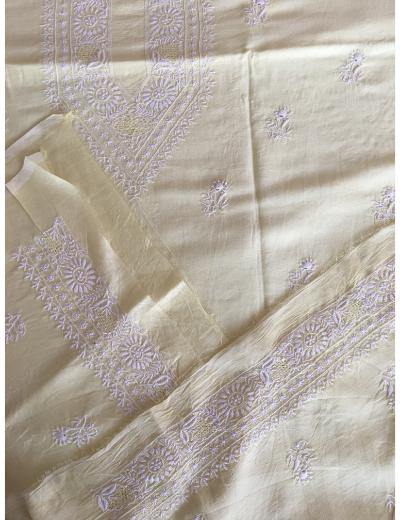 Chhangamal Hand Embroidered Lemon Yellow Colour  Chanderi Silk  Chikankari Unstitched Men’s kurta Piece