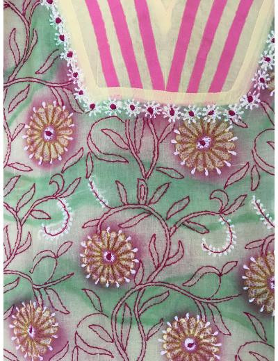Chhangamal Hand Embroidered Lemon Yellow Colour Cotton Chikankari Kurti