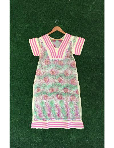 Chhangamal Hand Embroidered Lemon Yellow Colour Cotton Chikankari Kurti