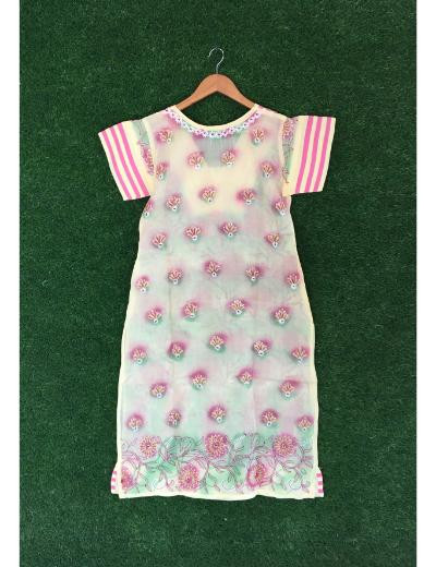 Chhangamal Hand Embroidered Lemon Yellow Colour Cotton Chikankari Kurti