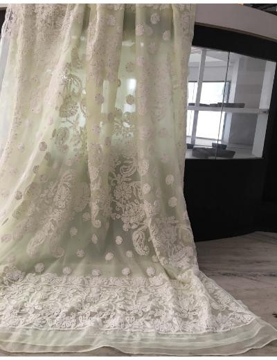 Chhangamal Hand Embroidered Lemon Yellow Colour Georgette Chikankari Saree