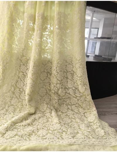 Chhangamal Hand Embroidered Lemon Yellow Colour Georgette Chikankari Saree