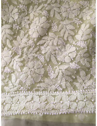 Chhangamal Hand Embroidered Lemon Yellow Colour Georgette Chikankari Saree