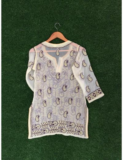 Chhangamal Hand Embroidered Lemon Yellow Colour Georgette Chikankari Top