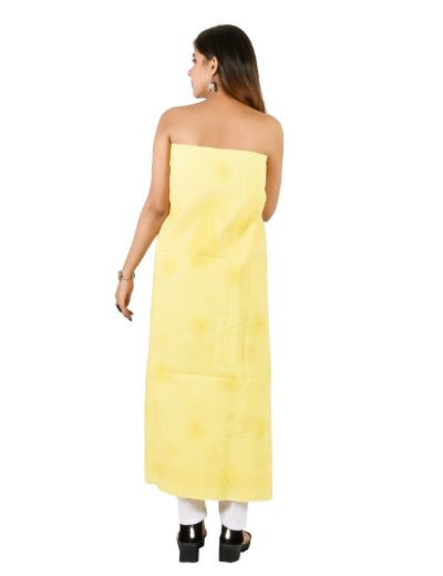 Chhangamal Hand Embroidered Lemon Yellow Cotton Blend Chikankari Suitlength