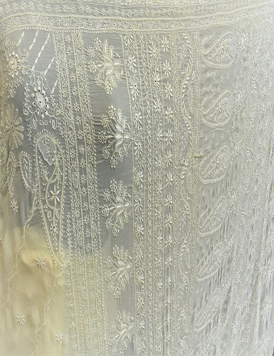 Chhangamal Hand Embroidered LemonYellow Pure Georgette Chikankari Saree