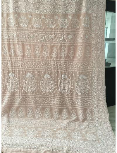 Chhangamal Hand Embroidered Light Beige Colour Pure Georgette  Chikankari Saree Piece