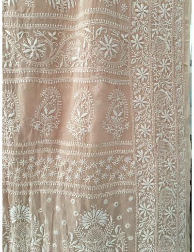 Chhangamal Hand Embroidered Light Beige Colour Pure Georgette  Chikankari Saree Piece