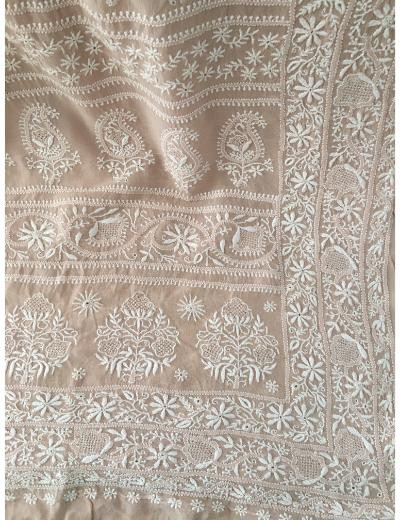 Chhangamal Hand Embroidered Light Beige Colour Pure Georgette  Chikankari Saree Piece