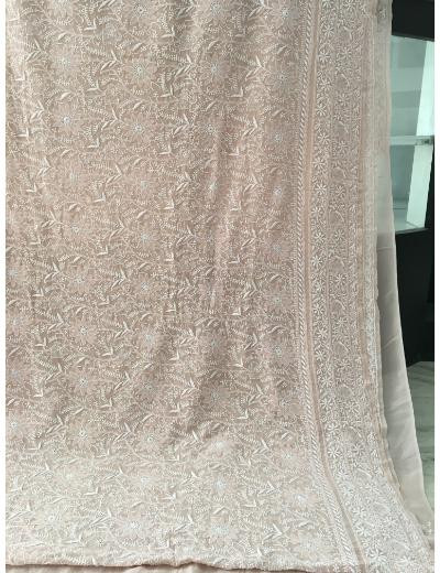 Chhangamal Hand Embroidered Light Beige Colour Pure Georgette  Chikankari Saree Piece