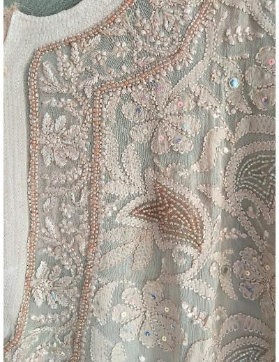 Chhangamal Hand Embroidered Light Beige Colour Pure Georgette Chikankari  Kurti